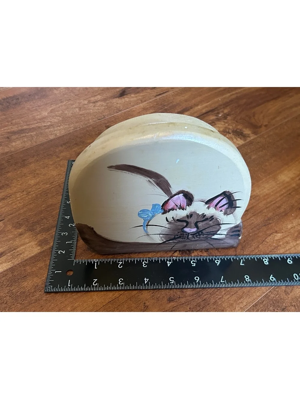 Vintage 1975 Hand-Painted Wooden Cat Bookends